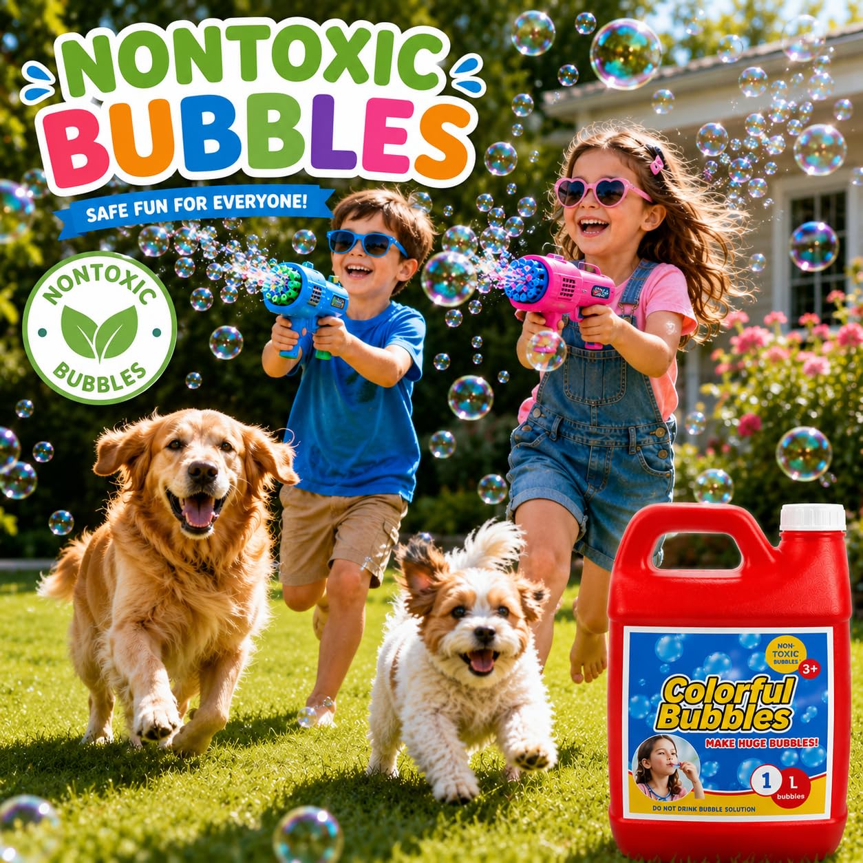 4E's Novelty 32 OZ/1 L Concentrated Bubble Solution, Makes Up to 2.5 Gallons, Refill for Bubble Machines, Giant Wands, Blowers - for Birthday Parties