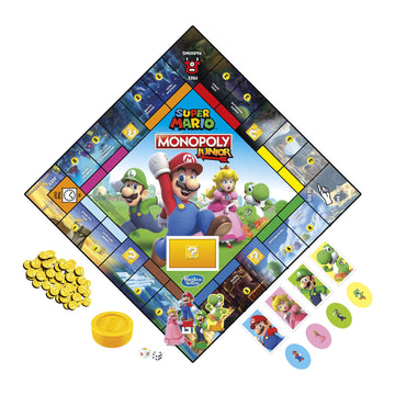 Monopoly Junior Super Mario Edition Board Game, Fun Kids' Ages 5 and Up, Explore The Mushroom Kingdom as Mario, Peach, Yoshi, or Luigi (Amazon
