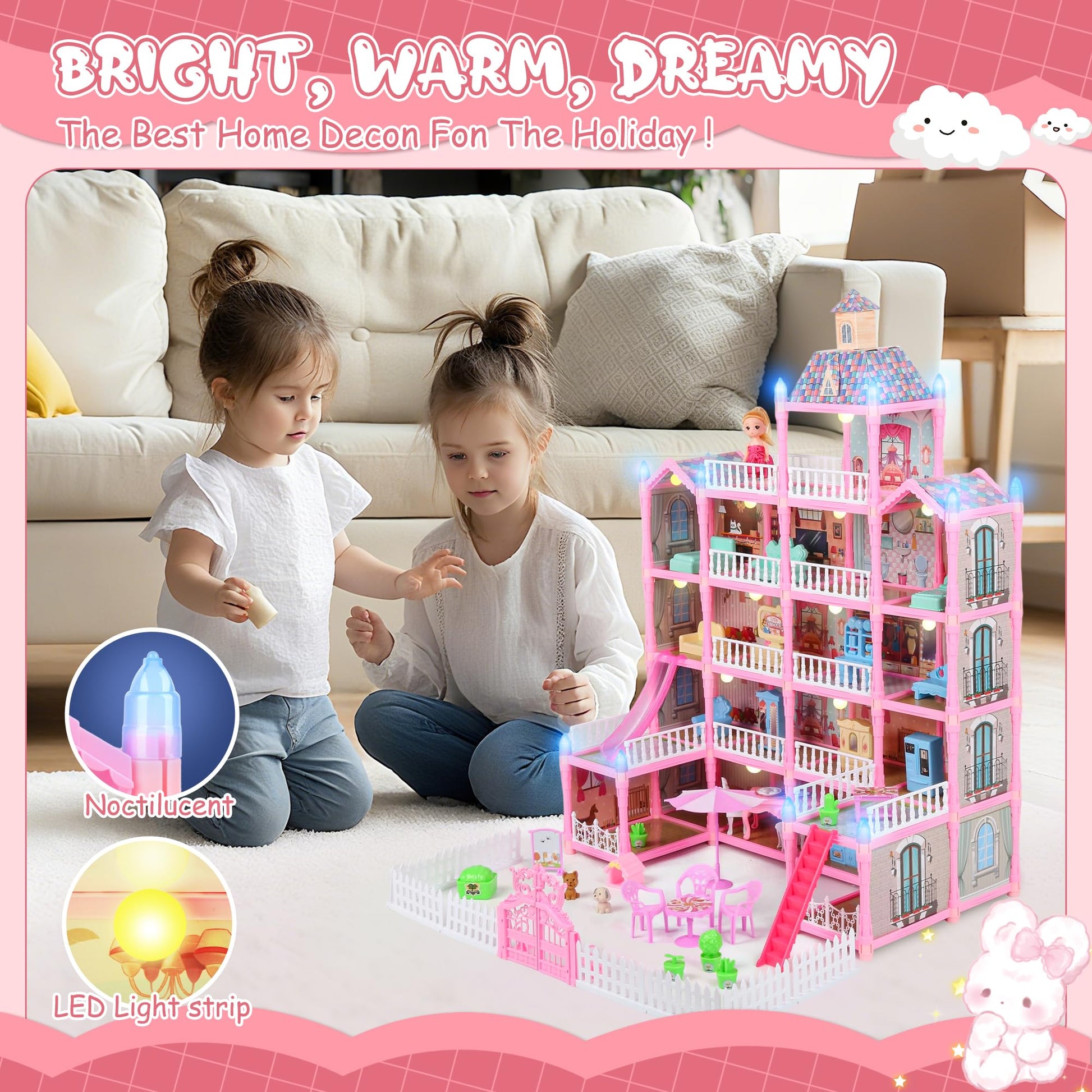 Dream Doll House for Girls Toys, 2026 Dollhouse 4-Story 17 Rooms with Dolls, Lights, Pets, Furniture & Accessories, Playset Toddler Playhouse Gift