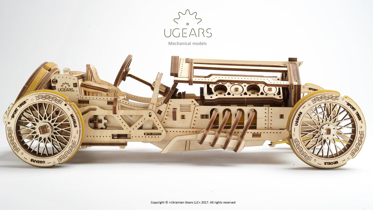 UGears Mechanical Models 3-D Wooden Puzzle - Mechanical U-9 Grand Prix Car Idea
