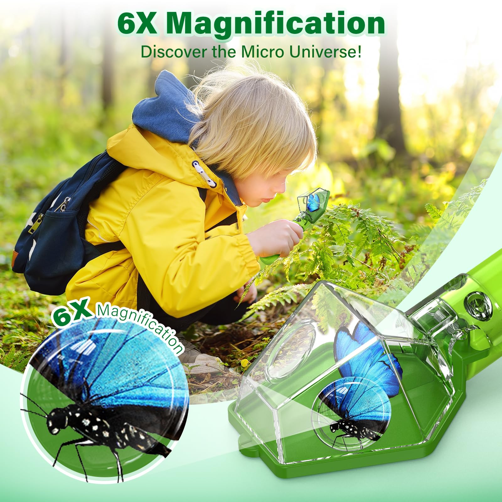 LEUOA Bug Catcher for Kids, Insect Trap Kit with 6X Magnifier Glass - STEM Educational Exploration Tool for Indoor and Outdoor,Christmas Birthday