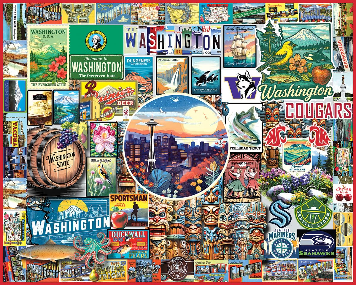 White Mountain 1000 Piece Jigsaw Puzzle State Collage, I Love Washington