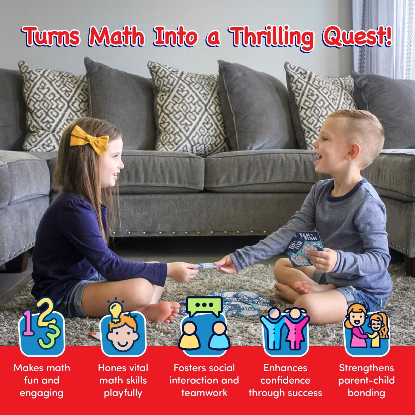 Ten Fish Math Card Game - Family Friendly Educational Cool Math Games for Kids - Elementary and Kindergarten Learning Activities Help Boys and Girls