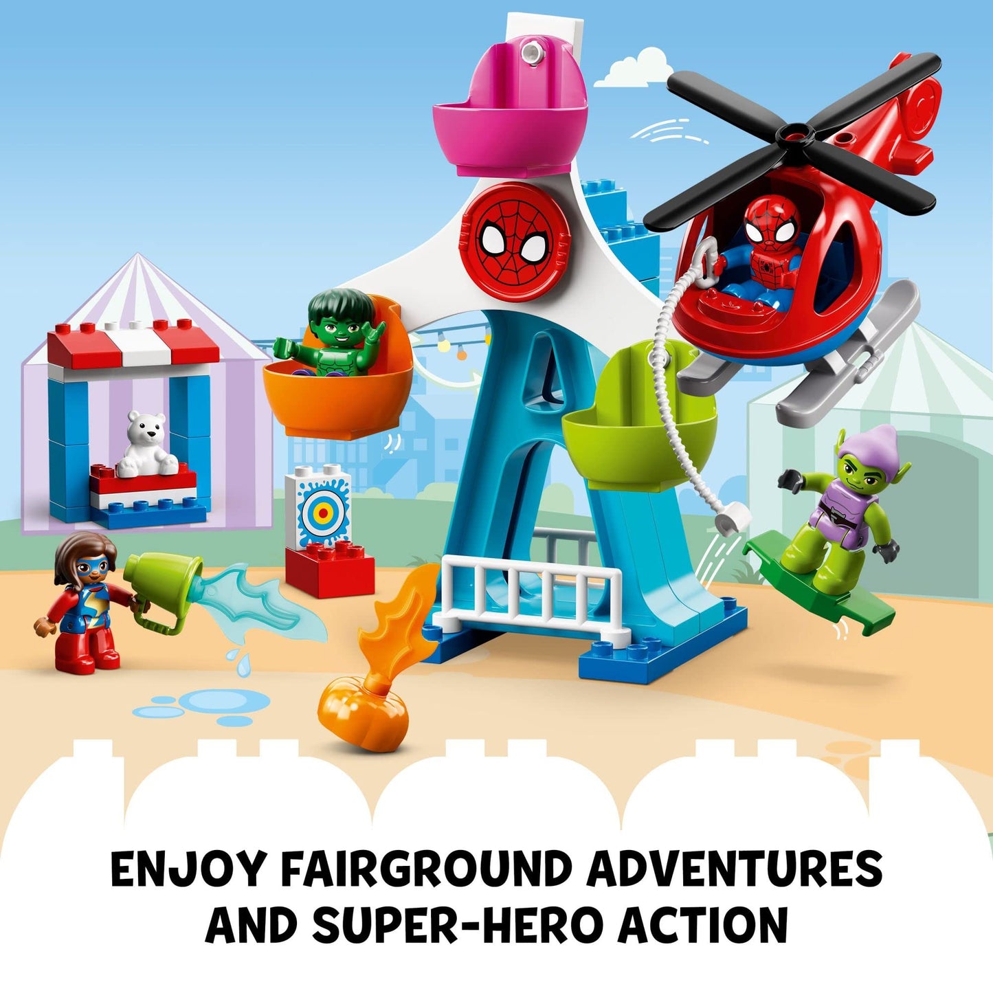 LEGO DUPLO Marvel Spider-Man & Friends: Funfair Adventure 10963 Fairground with Helicopter Toy, Spidey and Hulk Figures, Toys for Toddlers, Boys &