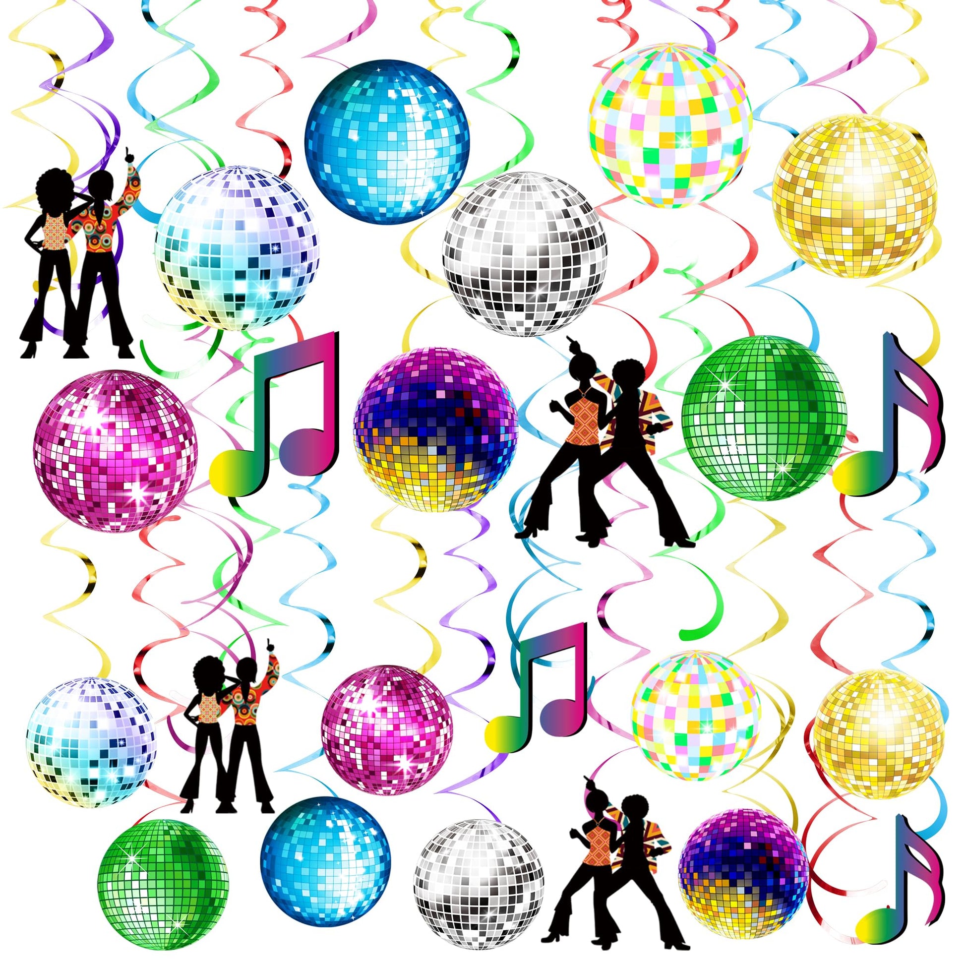 54 Pieces Disco Party Decorations Disco Ball Hanging Swirls 70s Party Hanging Swirls Ceiling Decor for Disco Party 70s Birthday Party Favors Supplies