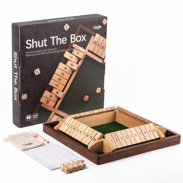 Lingle 11.8 Inch Shut The Box Dice Game, 2-4 Player Wooden Board Table Math Games, Classic Shut The Box Board Game