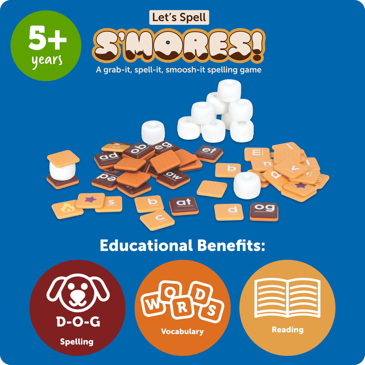 Learning Resources Let's Spell S'Mores - Montessori Toys, Kindergarten Learning Activities, Phonemic Awareness Flash Cards, Dyslexia Tools for Kids,