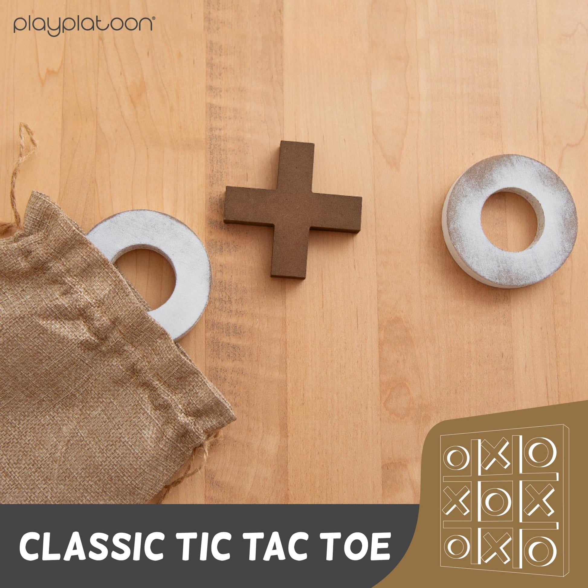 Play Platoon Magnetic Tic Tac Toe Game - Large Metal and Wooden Wall Mounted Board Games - 13.5 Inch Table Top or Wall Mounted Farmhouse Rustic
