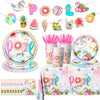 Pool Birthday Party Decoration,142Pcs Pool Party Tableware Plates,Napkins,Tablecloth Summer Flamingo Theme Table Decoration for Beach Birthday,Baby
