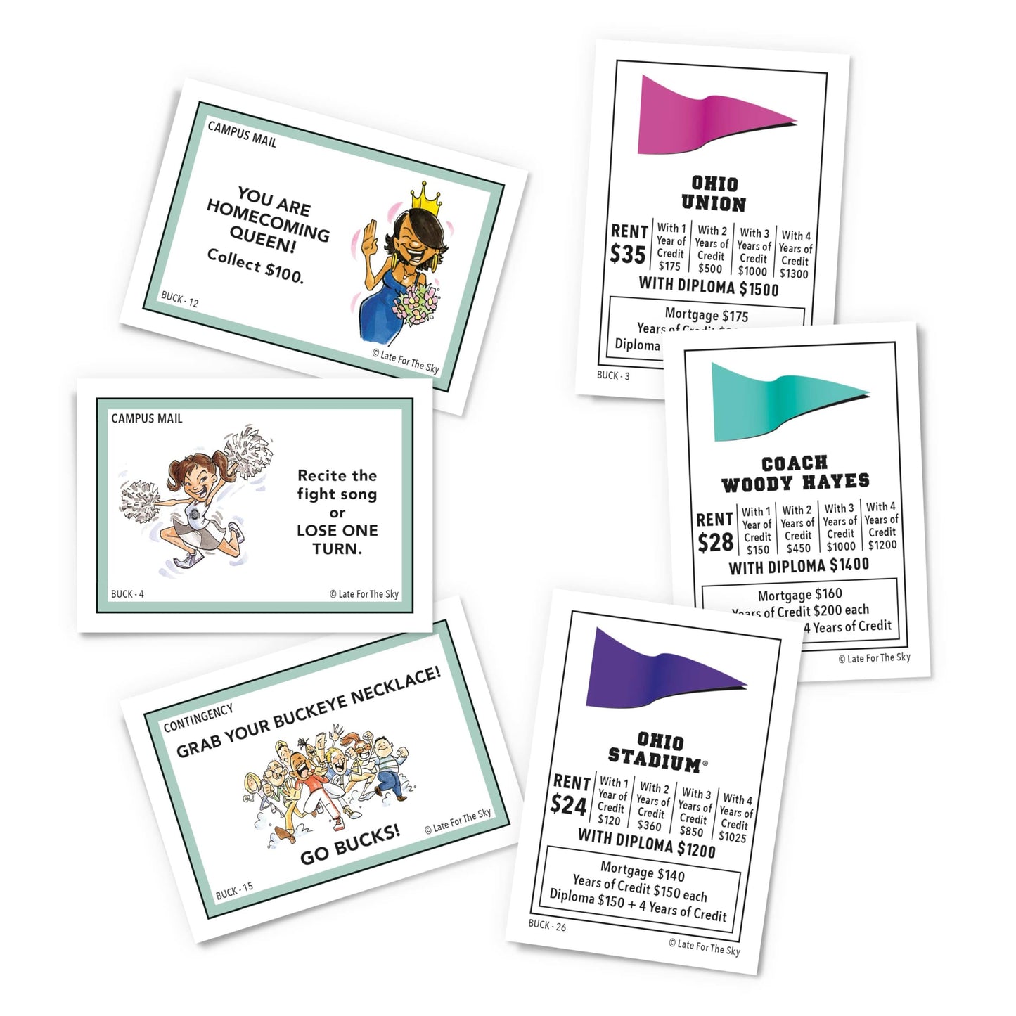 Late for the Sky Ohio State University Opoly-Style Board Game, Family and Alumni Gift, 2-6 Players, Campus Landmarks & Custom Tokens