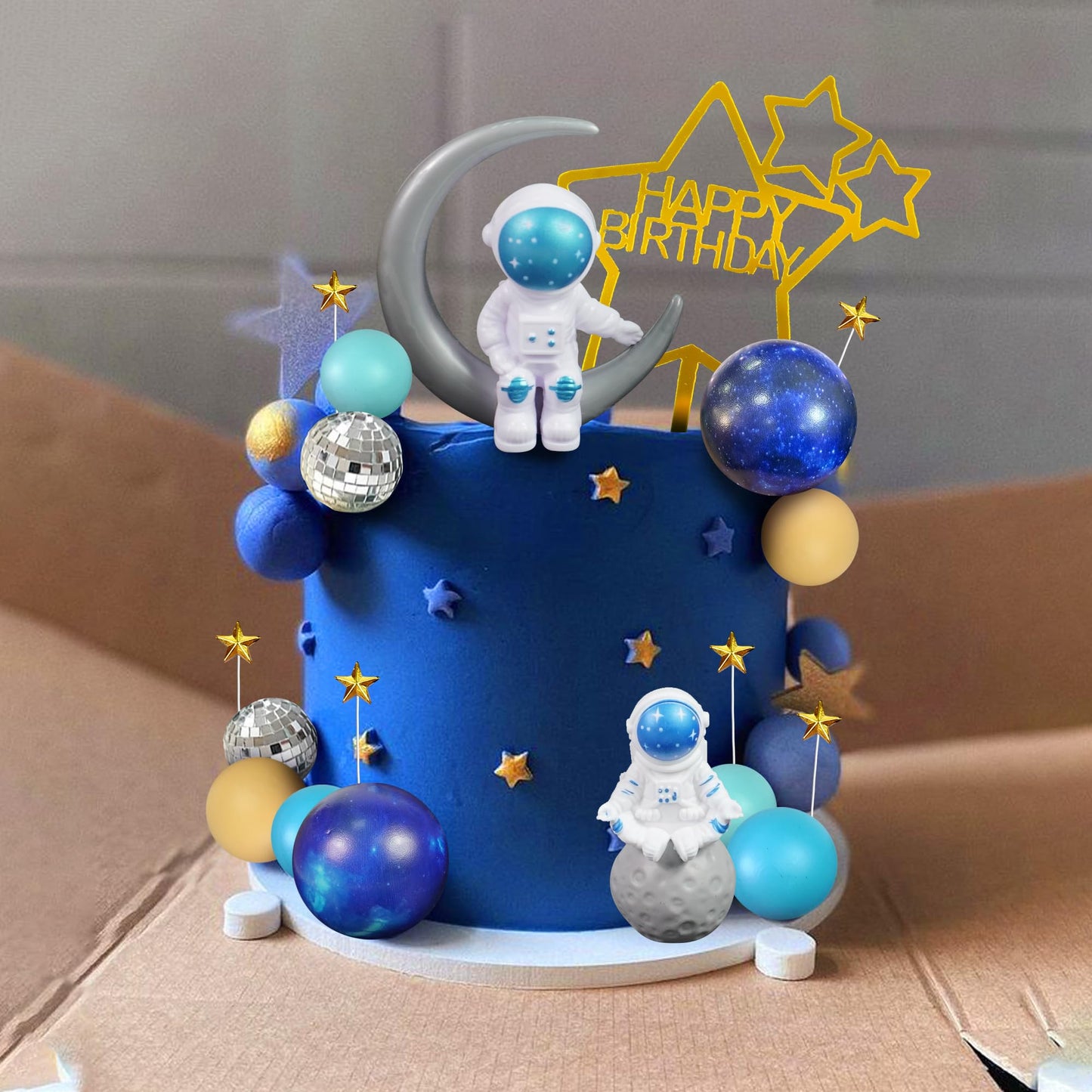 Space Cake Toppers Outer Space Cake Decorations with Balls Stars Astronauts Figurines Planets for Outer Space Theme Birthday
