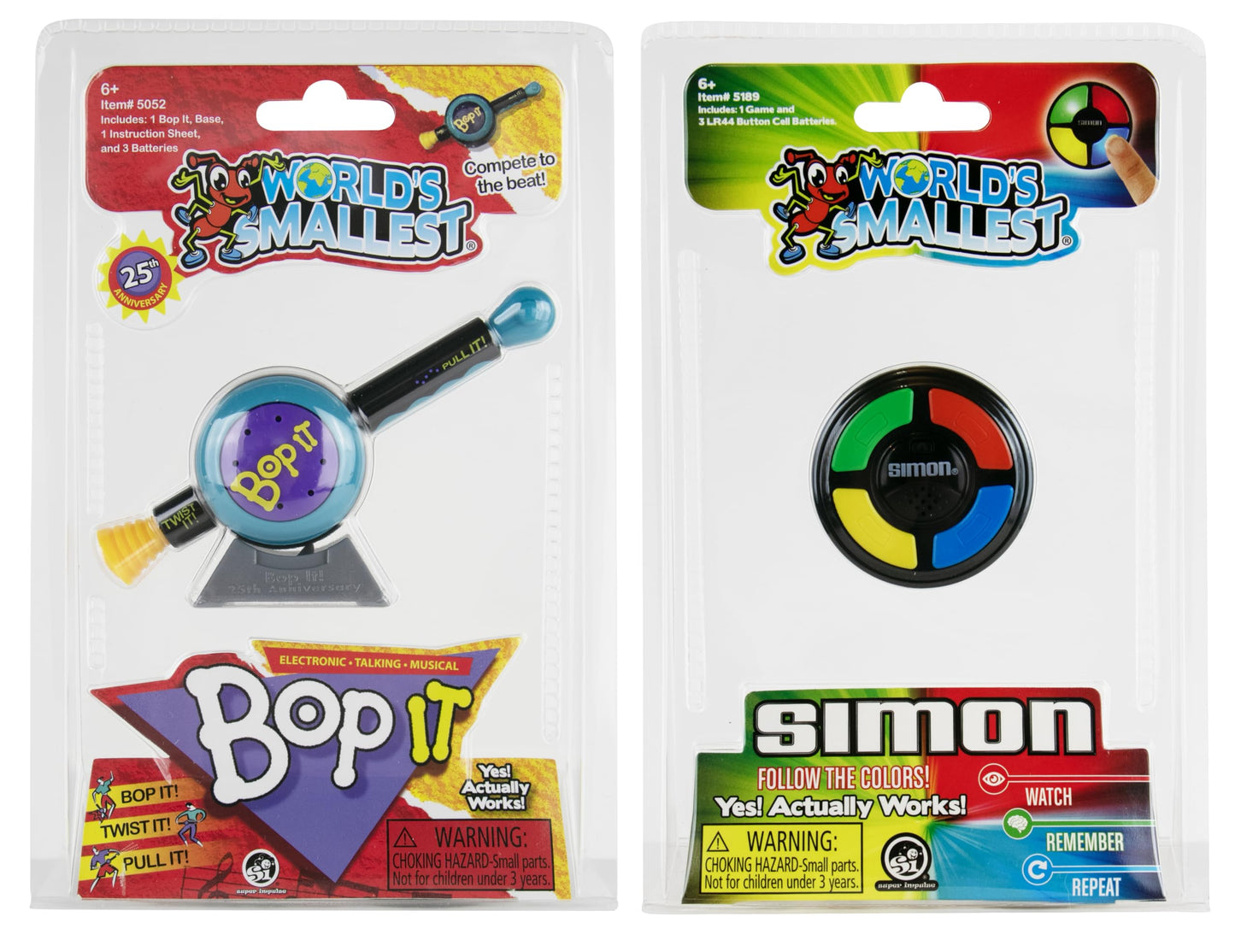 World’s Smallest Bop It & Simon Mini Electronic Games Set of 2, Ages 6+