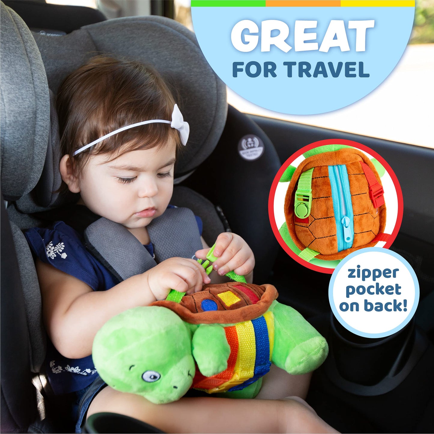 Buckle Toys - Bucky Turtle - Toddler Learning Activity - Develop Motor Skills and Problem Solving - Counting and Color Recognition - Sensory Stuffed