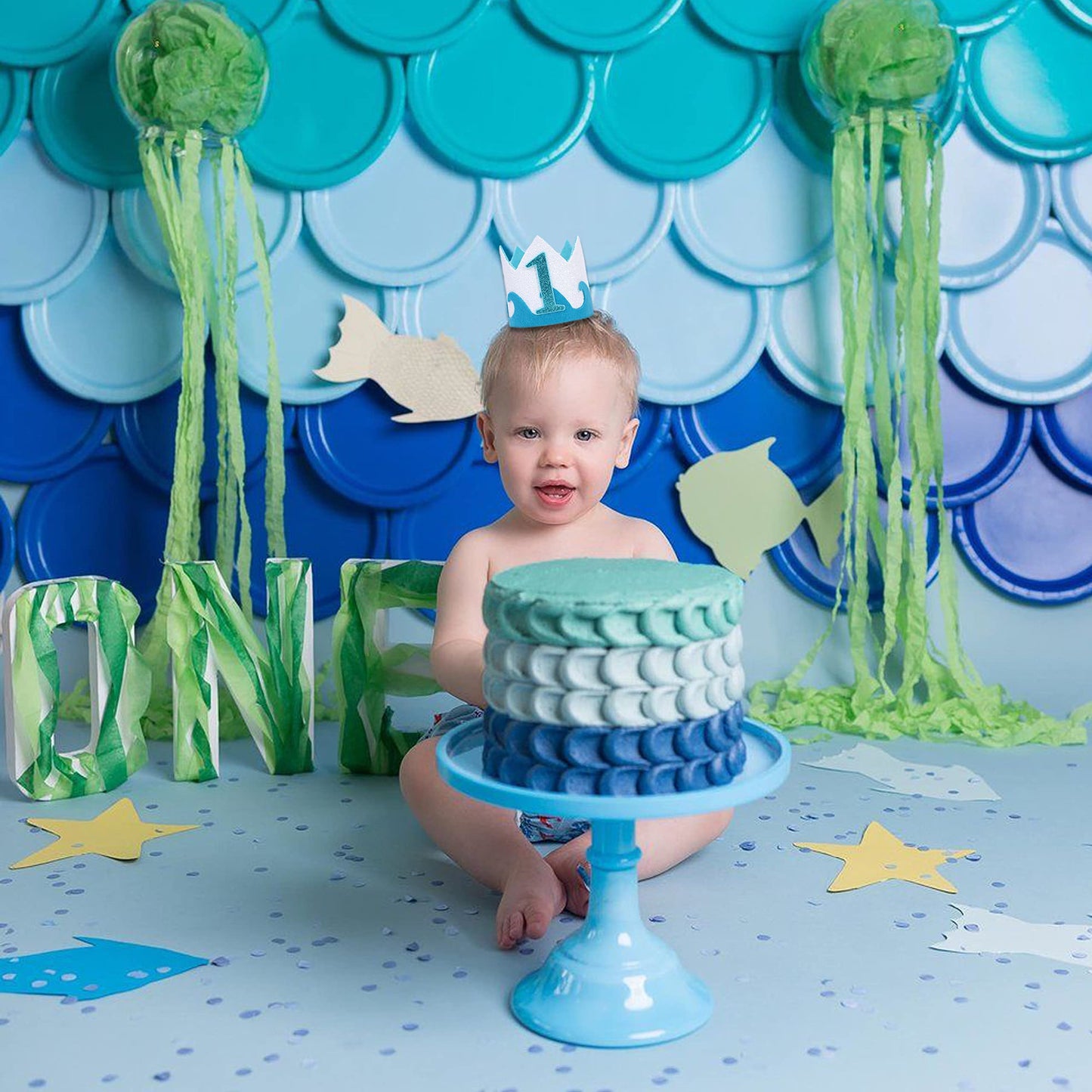 LINLULU The Big One Birthday Crown for Baby Boys - 1st Hat, Beach Party Supplies, Surfs Up Decorations, Boys Outfit