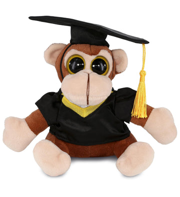 DolliBu Big Eye Monkey Graduation Plush Toy - Super Soft Graduation Stuffed Animal Dress Up with Gown and Cap with Tassel Outfit with Personalization