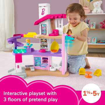 Fisher-Price Little People Barbie Toddler Toy Little DreamHouse Playset with Music Lights Sounds & 7 Pieces for Ages 18+ Months