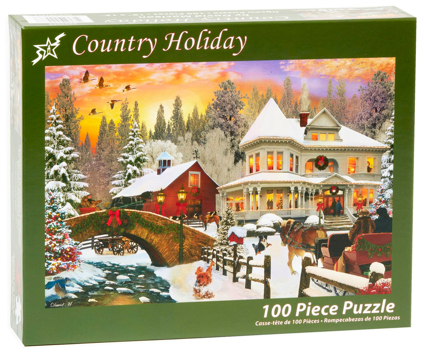 Vermont Christmas Company Country Holiday Jigsaw Puzzle 100 Piece - Christmas Puzzle with Large Pieces for Kids & Adults - 19" x 13 "