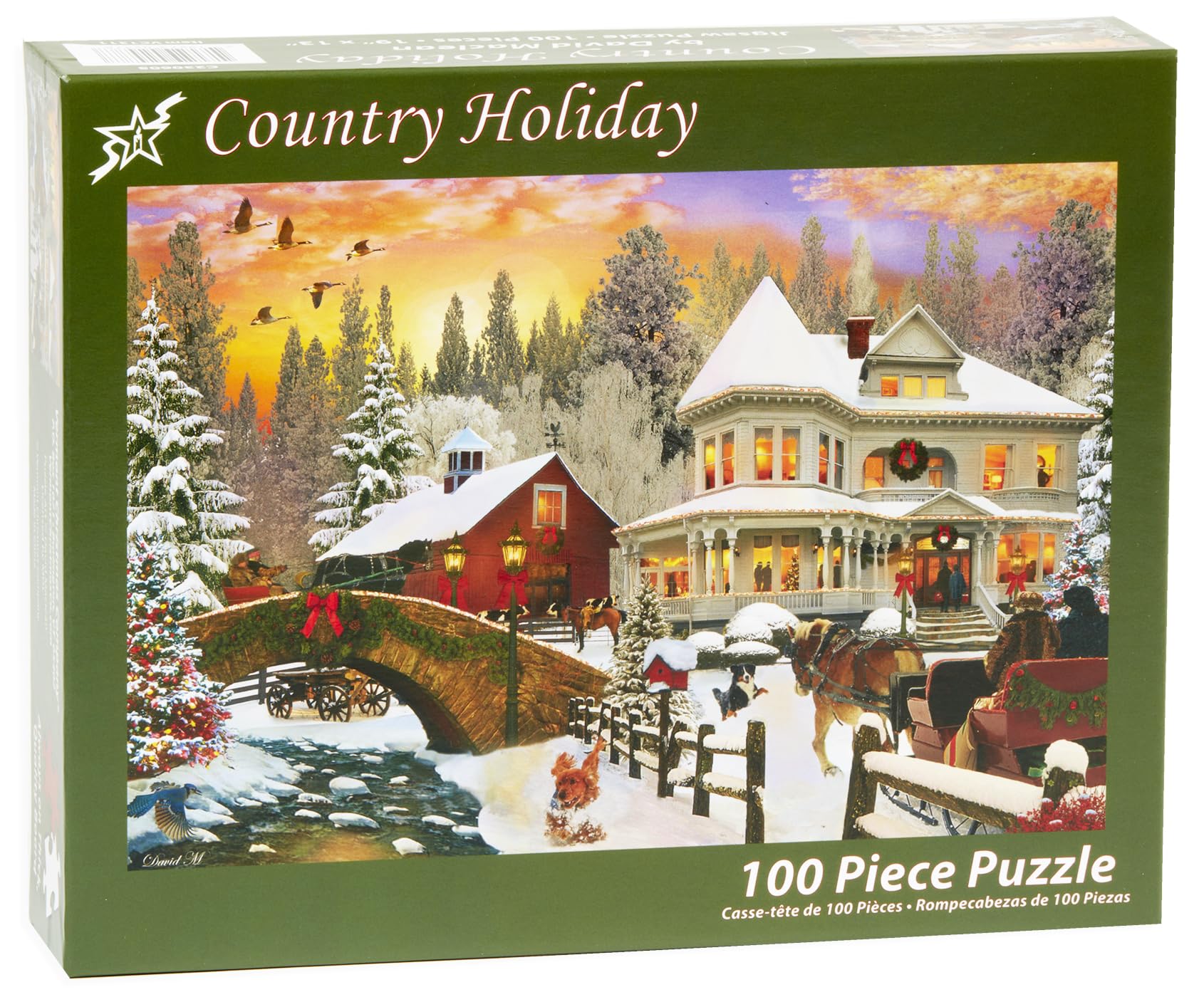 Vermont Christmas Company Country Holiday Jigsaw Puzzle 100 Piece - Christmas Puzzle with Large Pieces for Kids & Adults - 19" x 13 "