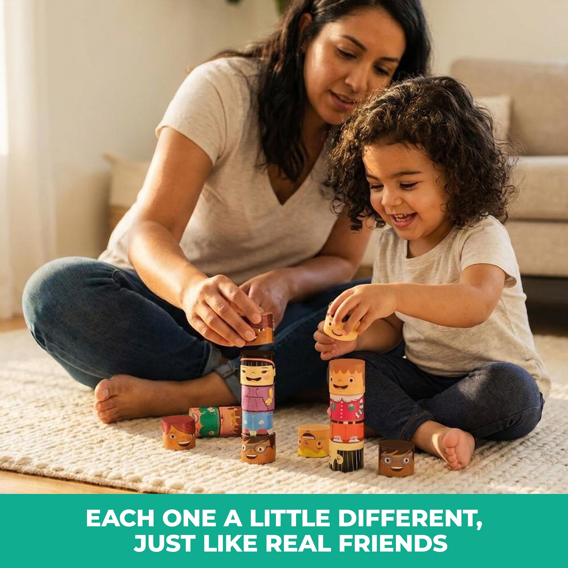 My Family Builders 16-Piece Magnetic Wooden Friends Set, Diversity Dolls