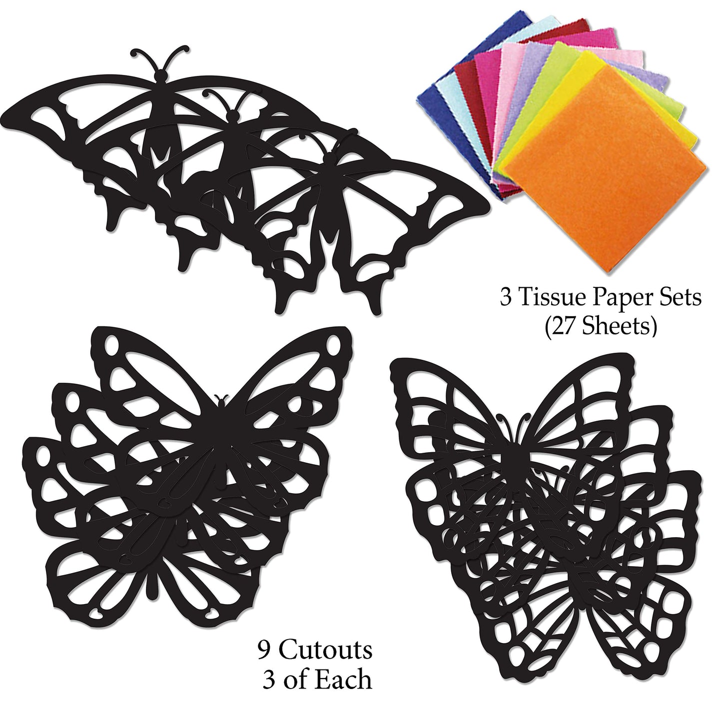 VHALE Suncatchers Craft 3 Sets (9 Cutouts) w Tissue Papers Stained Glass Effect Paper Sun Catcher Kit, Window Art, Classroom Crafts, Creative Art