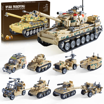 Military Tank Building Blocks Set Compatible with Lego, 1176-Piece 9 in 1 Army Vehicle Model with Rolling Tracks and Rotating Turret, Build, Play