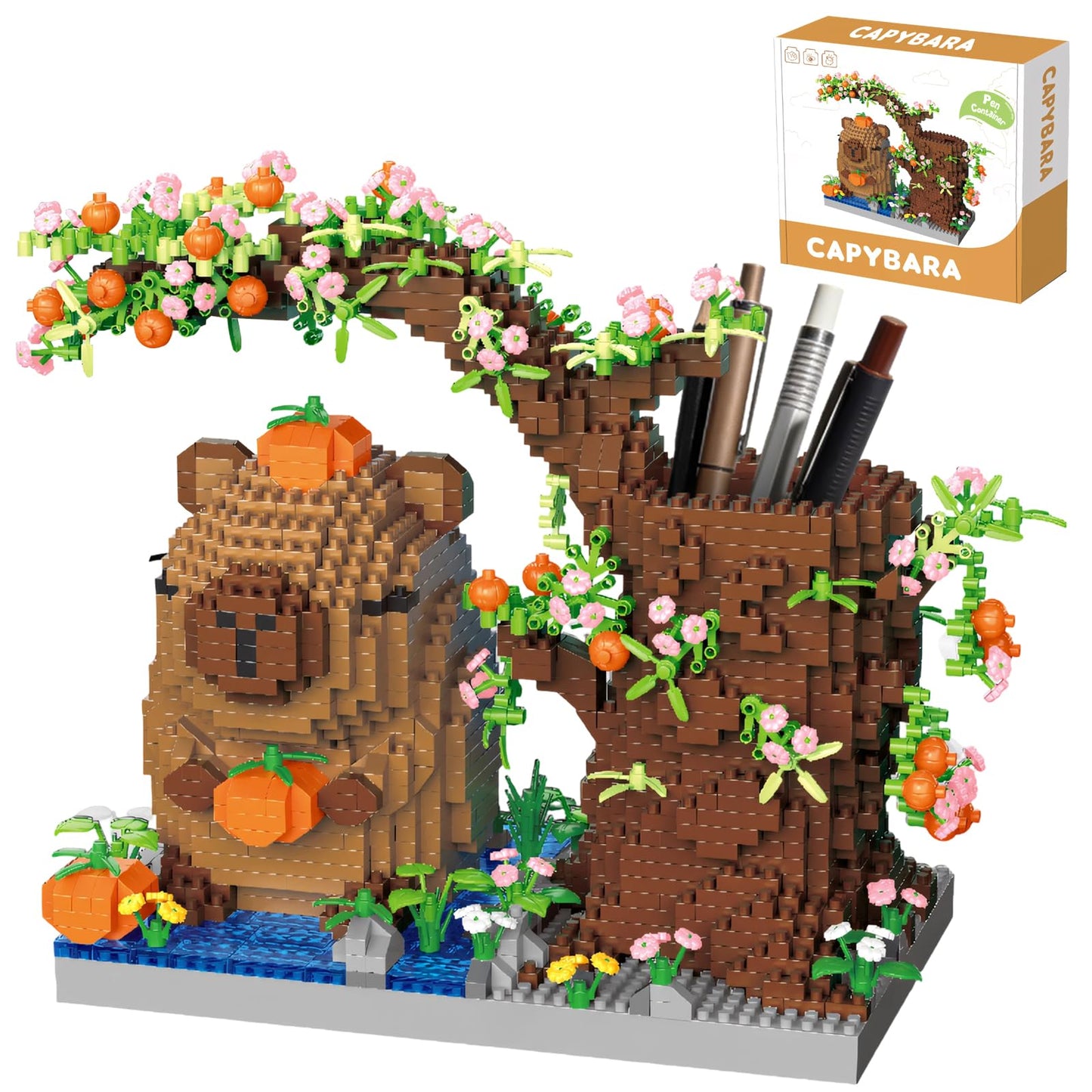 JYLWSMHU Capybara Building Block Set 1880 Pcs Animal Desk Pen Holder Model Kit for Adults & Teens Cute Stationary Organizer Home Office Decor Display