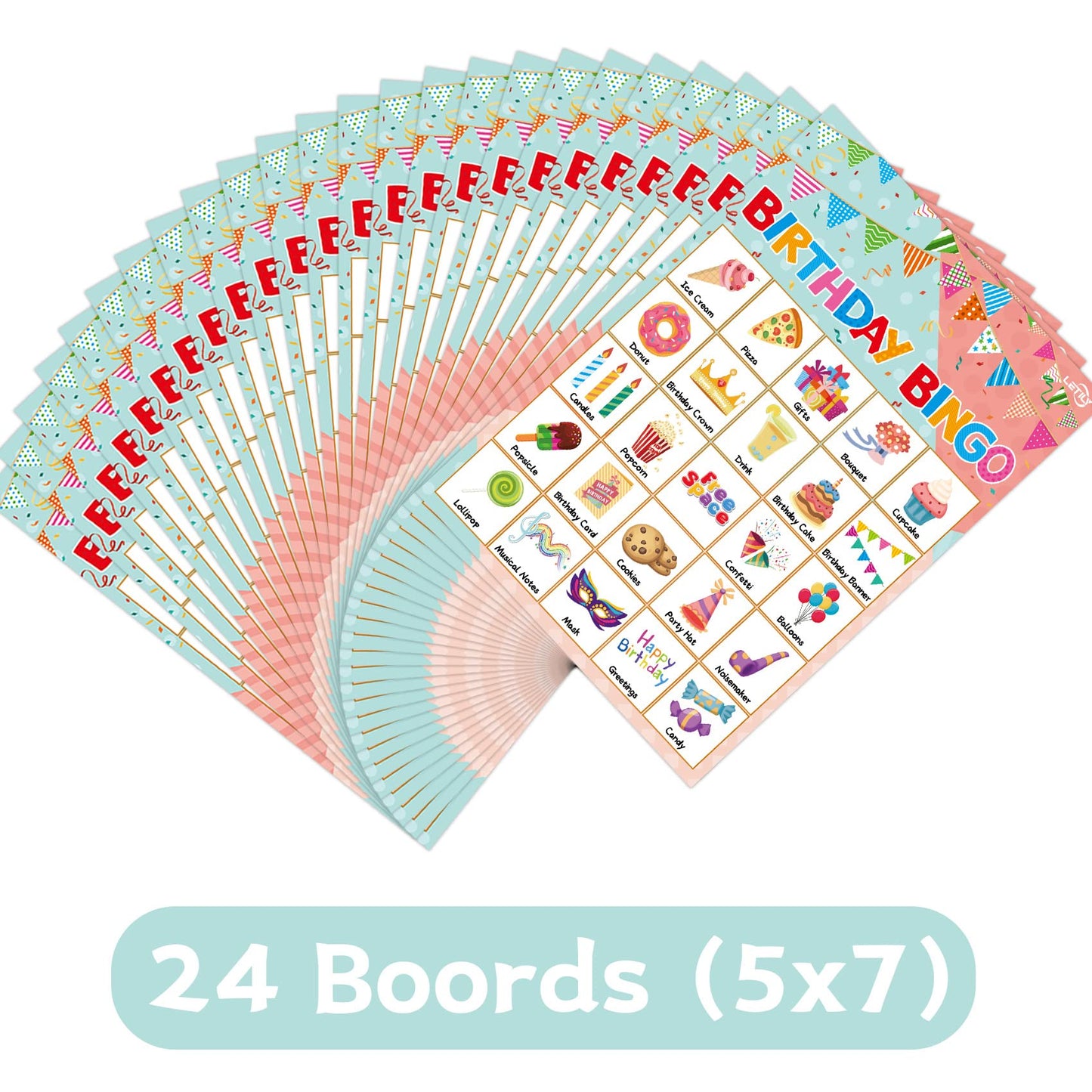 LETILY Birthday Bingo Game 24 Players for Kids - Fun and Festive Patterns for a Memorable Birthday Party