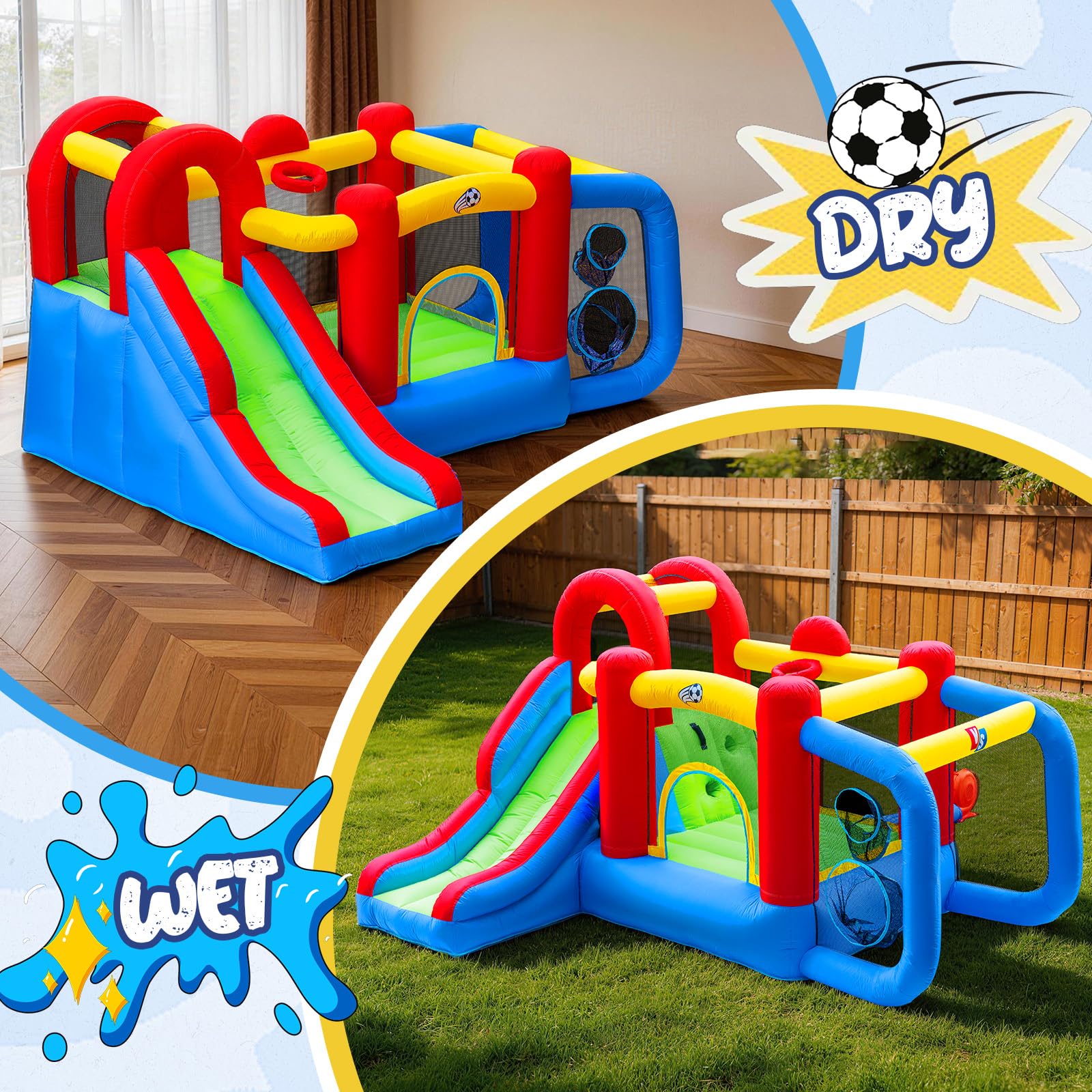 Inflatable Bounce House for Kids | 6 in 1 Play Mode Inflatable Jump House, Outdoor/Indoor Bouncy House with Blower, Jump Bounce House with Slide