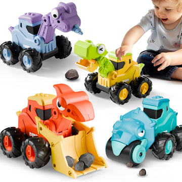 iPlay, iLearn Dinosaur Truck Toys for Toddlers, Boys Dinos Press Go Racing Cars, Kids Construction Sandbox Vehicles Playset, Baby Push Go Friction Car