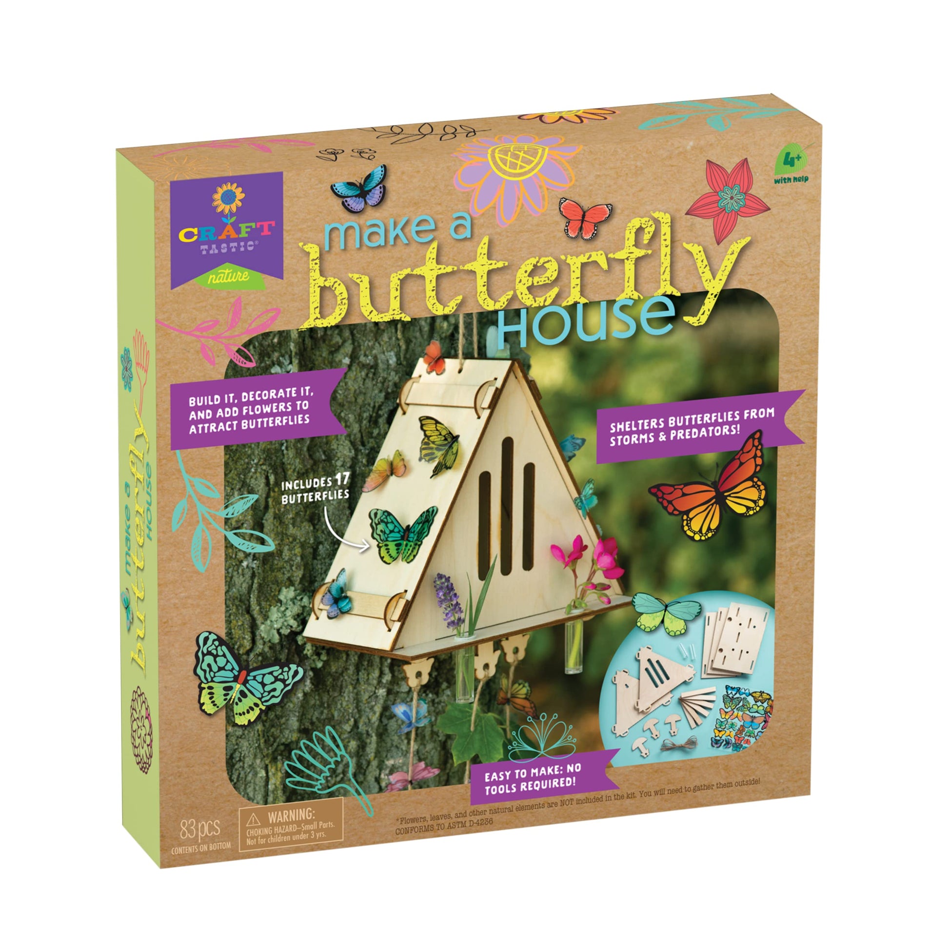 Craft-Tastic - Make A Butterfly House - DIY Nature Craft - No Tools Needed - Decorate Your House with Flowers - Ages 4+ with Help