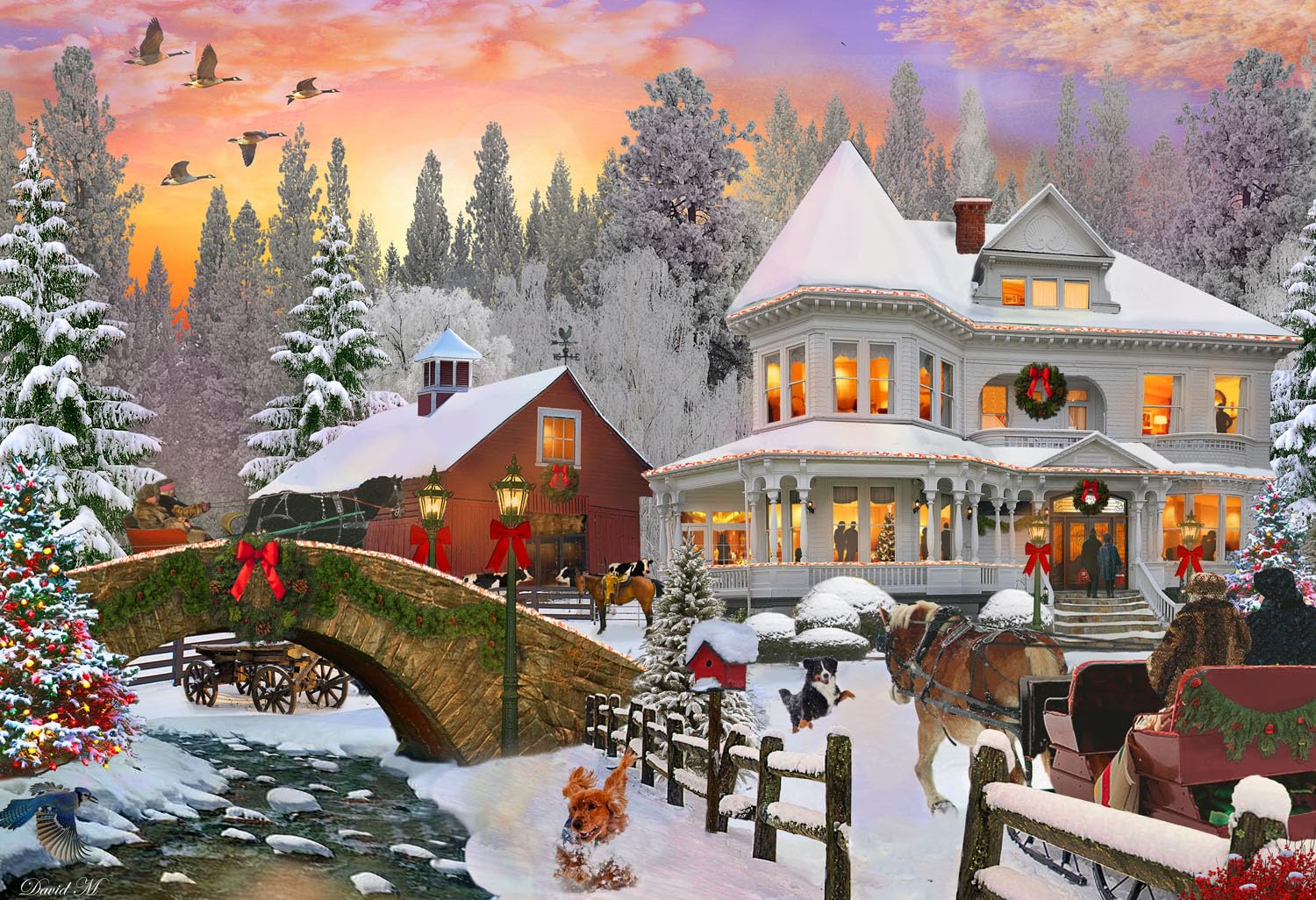 Vermont Christmas Company Country Holiday Jigsaw Puzzle 100 Piece - Christmas Puzzle with Large Pieces for Kids & Adults - 19" x 13 "