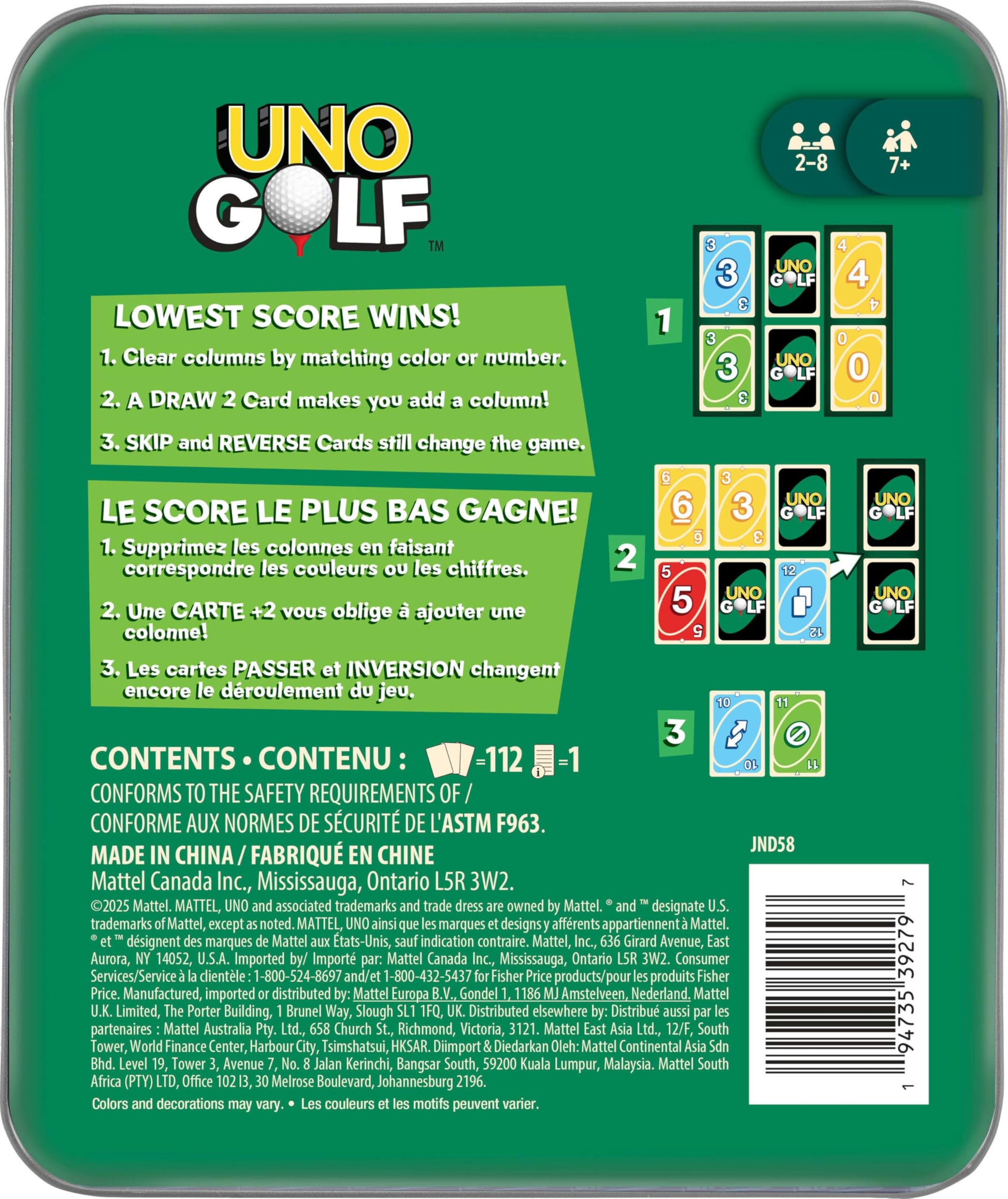 Mattel Games UNO Golf Card Game in Storage & Travel Tin for Kid & Family Nights, Parties & Vacations, 2 to 8 Players Ages 7+ Years (Amazon Exclusive)