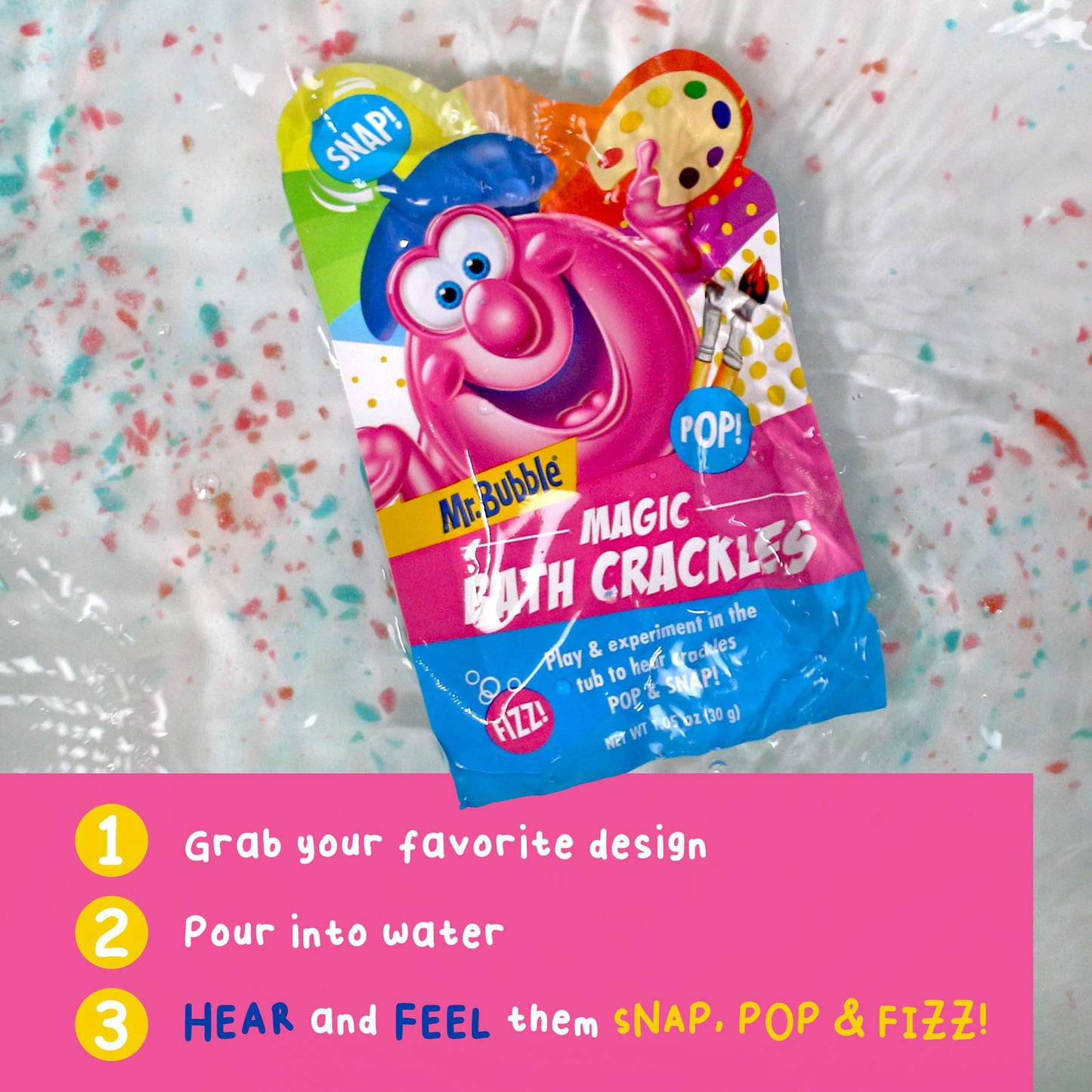 Mr. Bubble Magic Bath Crackles, Fun to add to Bubble Bath to Make Bath Time Exciting for Kids with Colorful Pops and Fizzy Snaps, 1 oz Packet, Pack