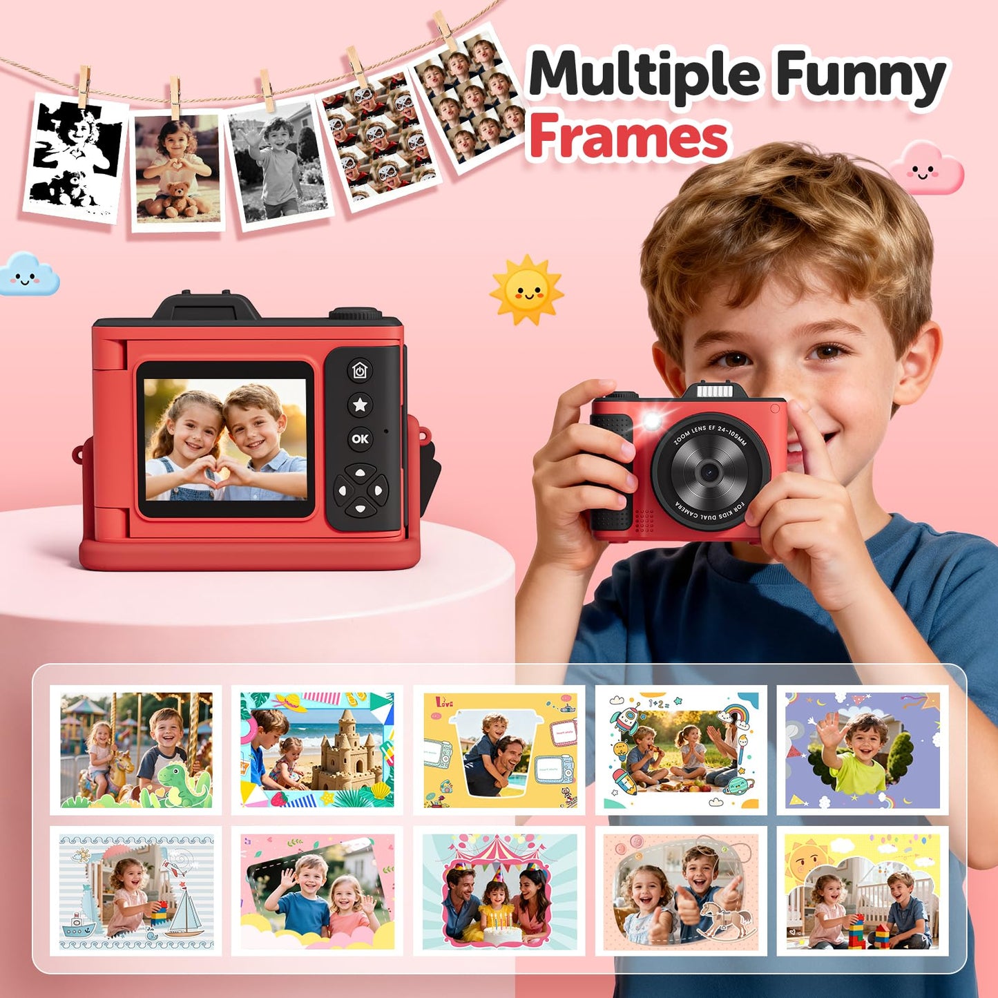 Kids Digital Camera for Girls Boys Age 3-10, My First Camera, 1080P HD Video, Toddler Camera Easy to Use, Shockproof Durable, Toys Gift for Kids