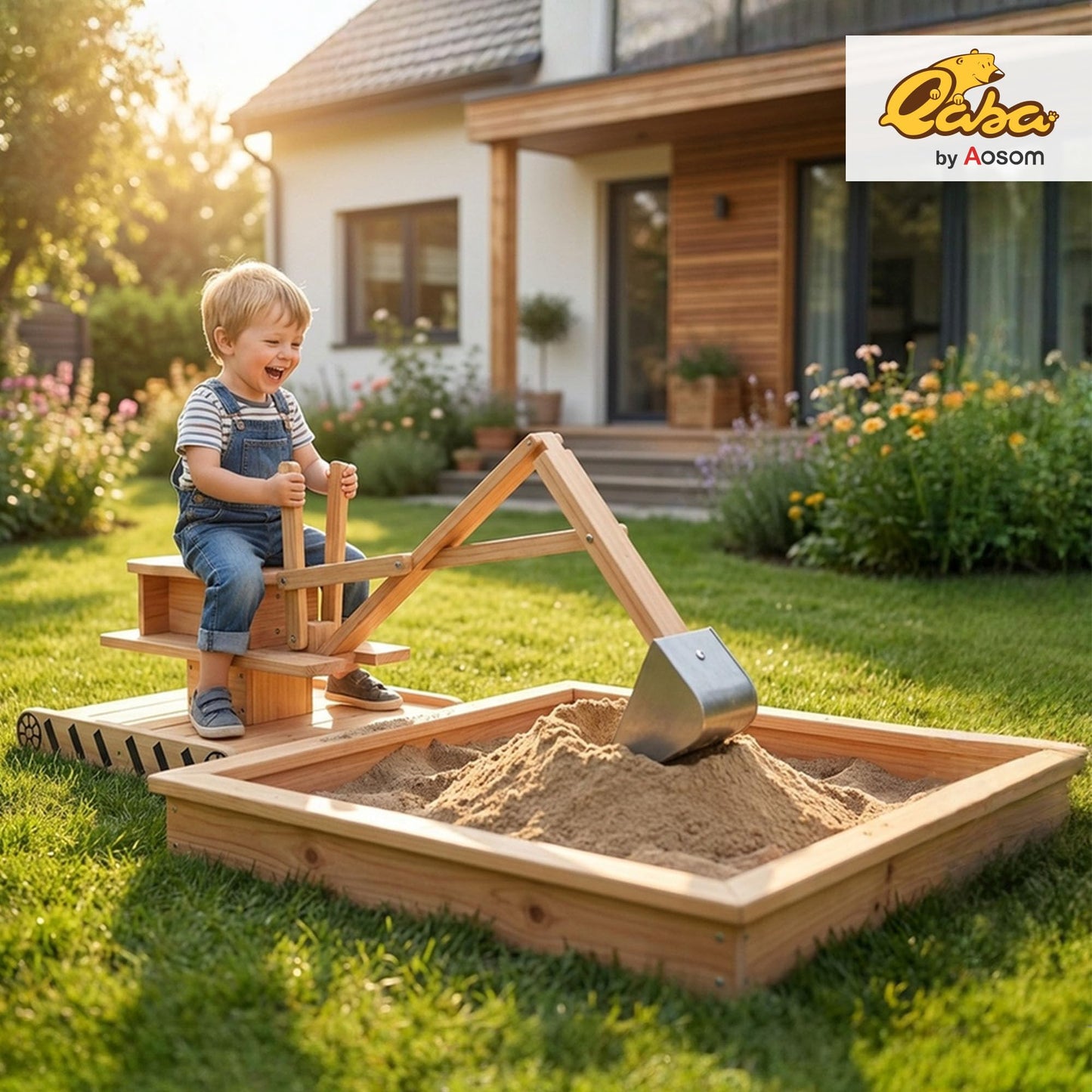 Qaba Wooden Sandbox with Digger Sandpit No Power Ages 3-6 72" x 35" x 22"