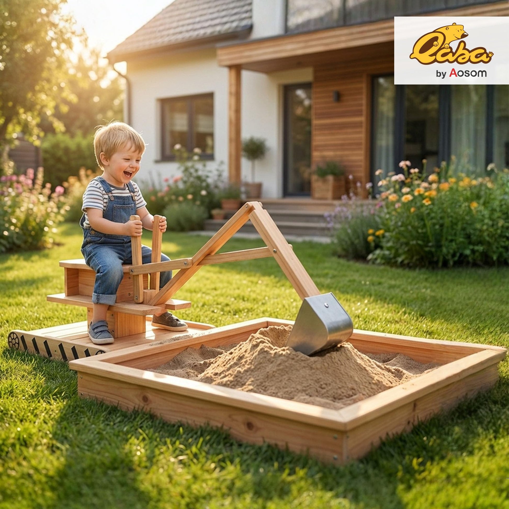 Qaba Wooden Sandbox with Digger Sandpit No Power Ages 3-6 72" x 35" x 22"