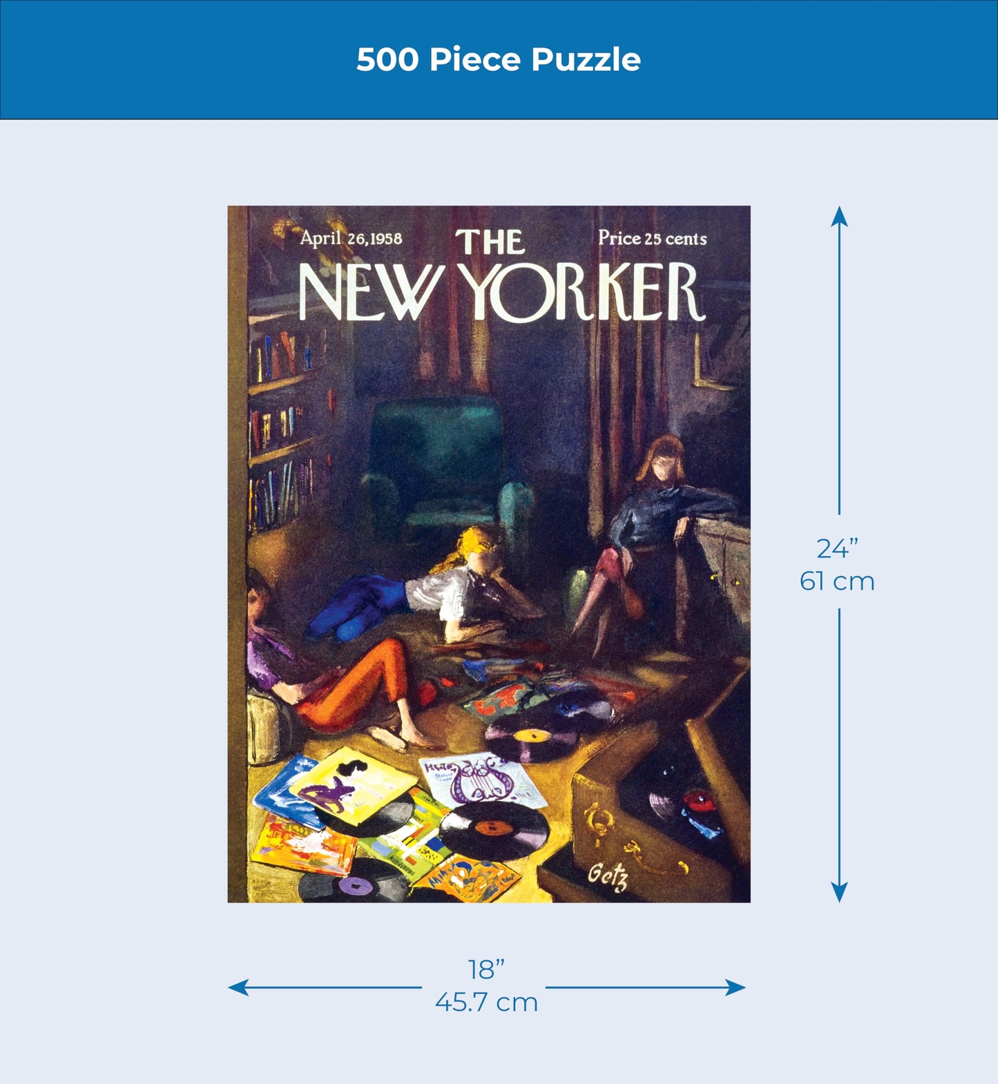 New York Puzzle Company - New Yorker Record Lounge - 500 Piece Jigsaw Puzzle for Adults by Arthur Getz
