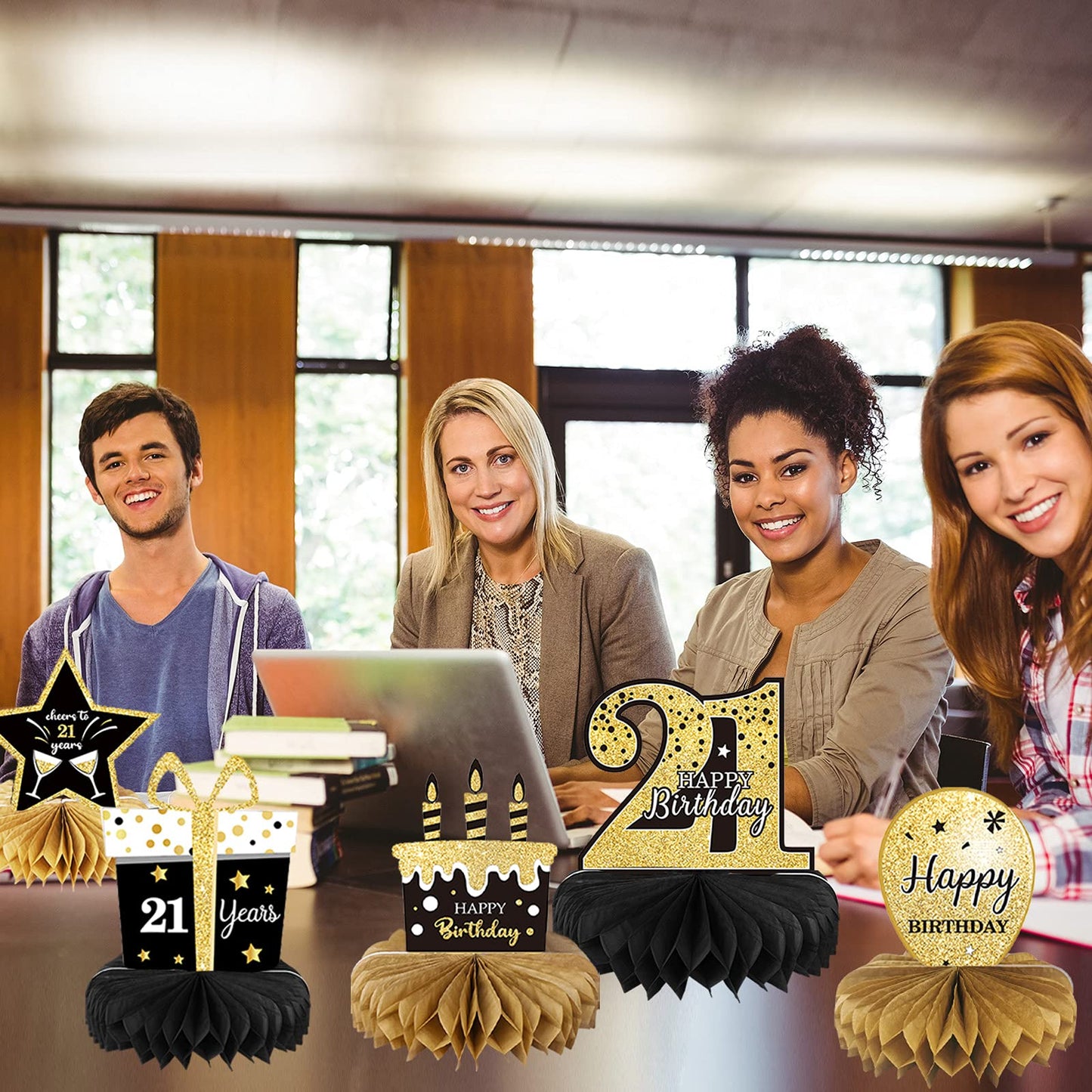 9 Pieces 21st Birthday Decoration 21 st Birthday Centerpieces for Tables Decorations Cheers to 21 Years Honeycomb Table Topper for Men and Women 21