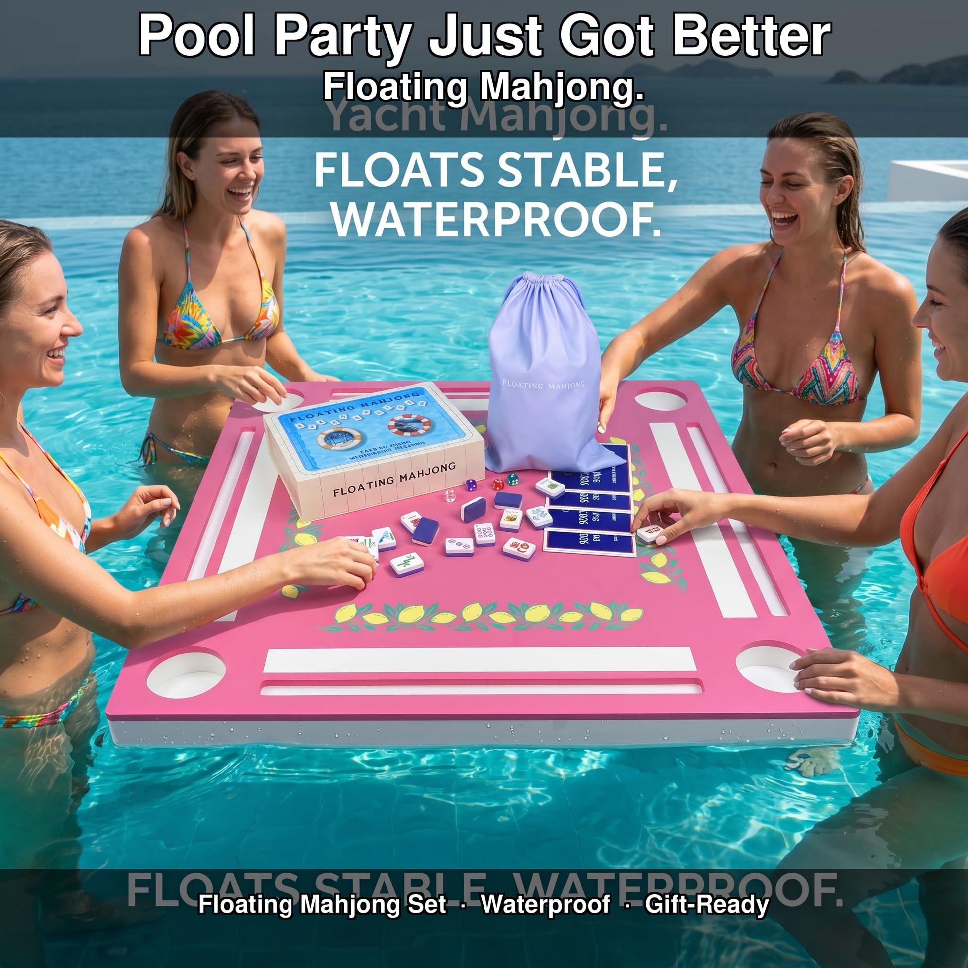 Meizinme Floating Mahjong Tile Set for Pool,160 American Mahjong Tiles Waterproof EVA Foam with Dice Storage Bag for Pool Party Beach Vacation Summer