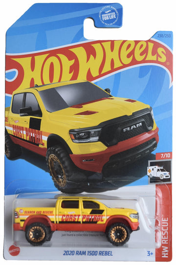 Matchbox Hot Wheels 2020 Ram 1500 Rebel, HW Rescue 7/10 [Yellow] Regular Treasure Hunt 238/250