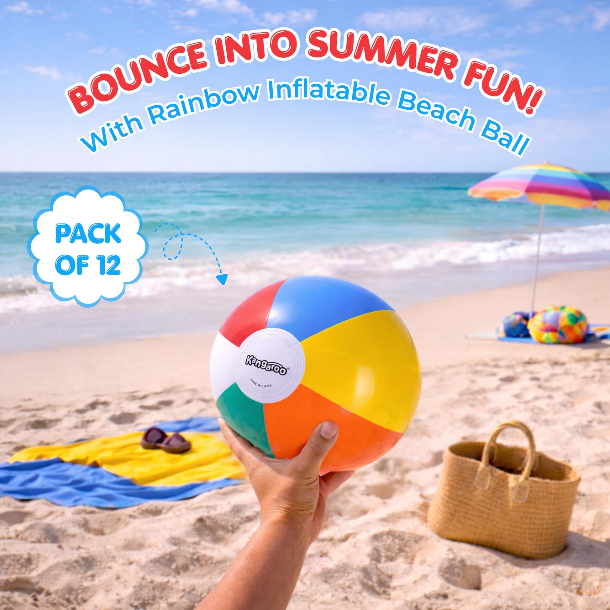 Kangaroo 12 Pcs 12” Inflatable Beach Balls for Kids & Adults for Parties
