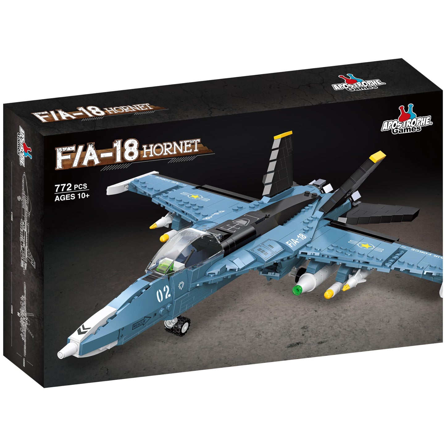 Apostrophe Games F/A-18 Hornet Fighter Jet Building Block Set - 772 Pcs - F-18 Air Force Jet Building Block Plane Toy for Kids Older Than 10