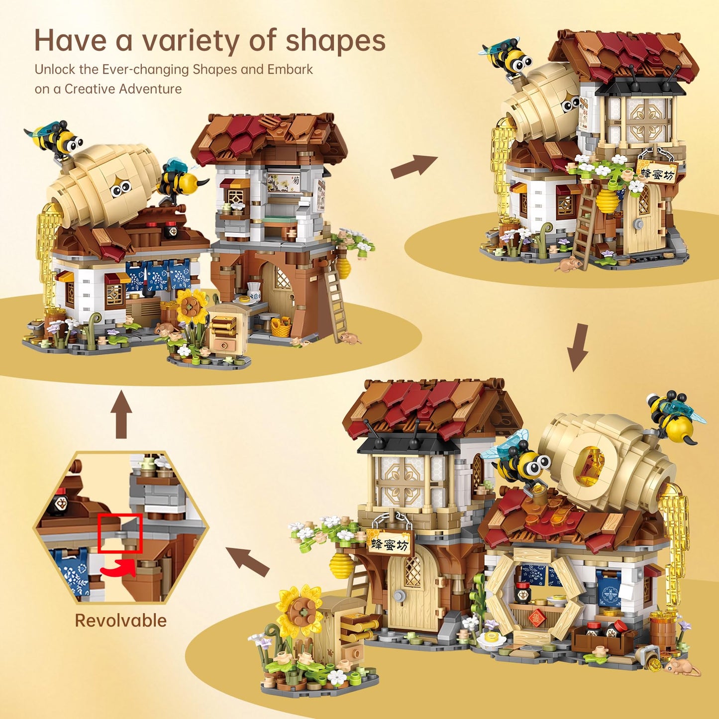 EasyAgo Mini Bricks Honey Workshop Building Blocks, Simulation Architecture Toy for Girls and Boys Ages 6+ - Gift Easter, Birthday, Christmas (1242