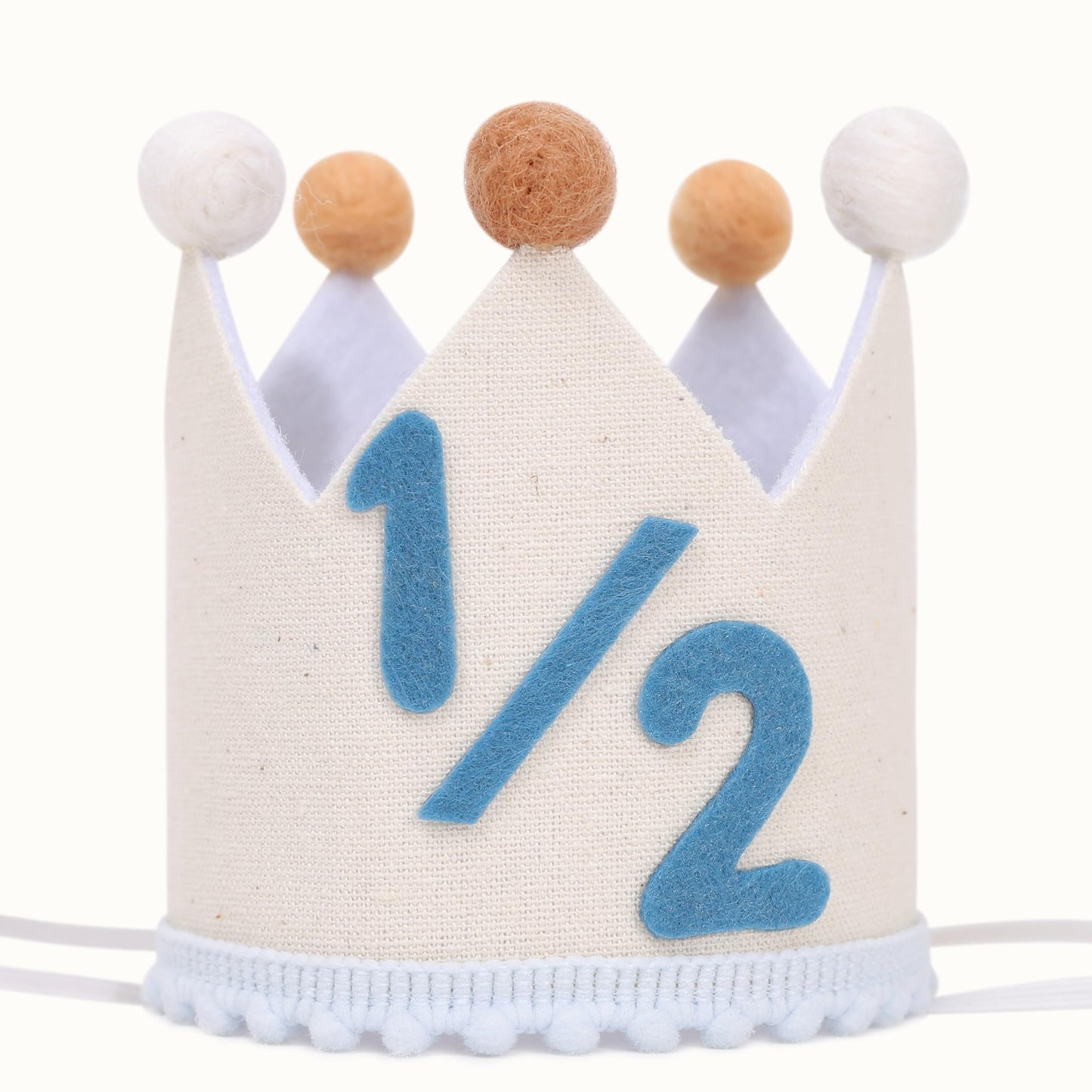 BASCT Blue and Cream 1/2 Birthday Hat for Baby Boys - Halfway to One Birthday Crown, Light Blue Felt Number Half Bday Decorations, 6 Months Milestone