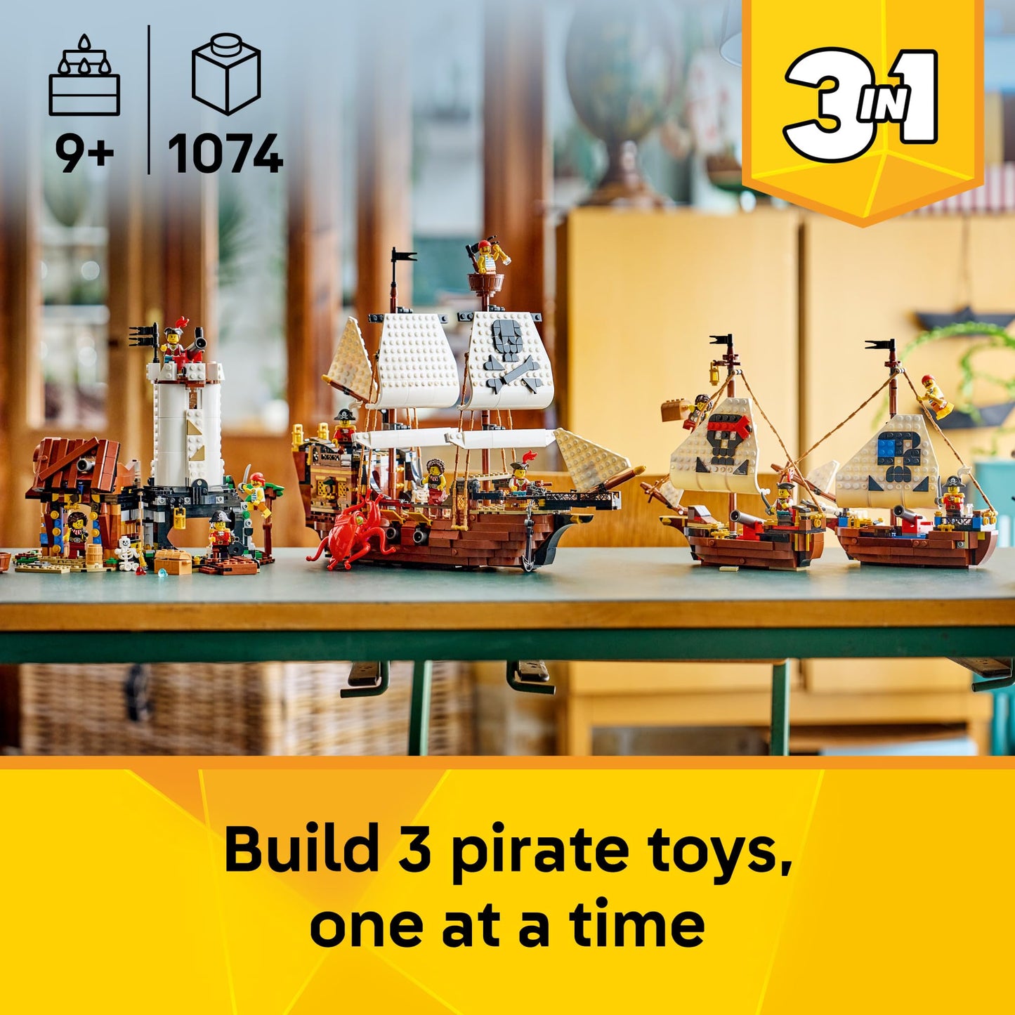 LEGO Creator 3 in 1 Iconic Pirate Ship Toy - Building Set for Boys & Girls, Ages 9+ - Includes 5 Minifigures - Gift for Kids' Birthdays - 31387