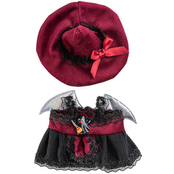 Halloween Costume Clothes for Labubu, 2-Piece Vampire Witch Outfit with Bat Wings. Red & Black Dress for Collectible Art Toy Figure. Deluxe Doll