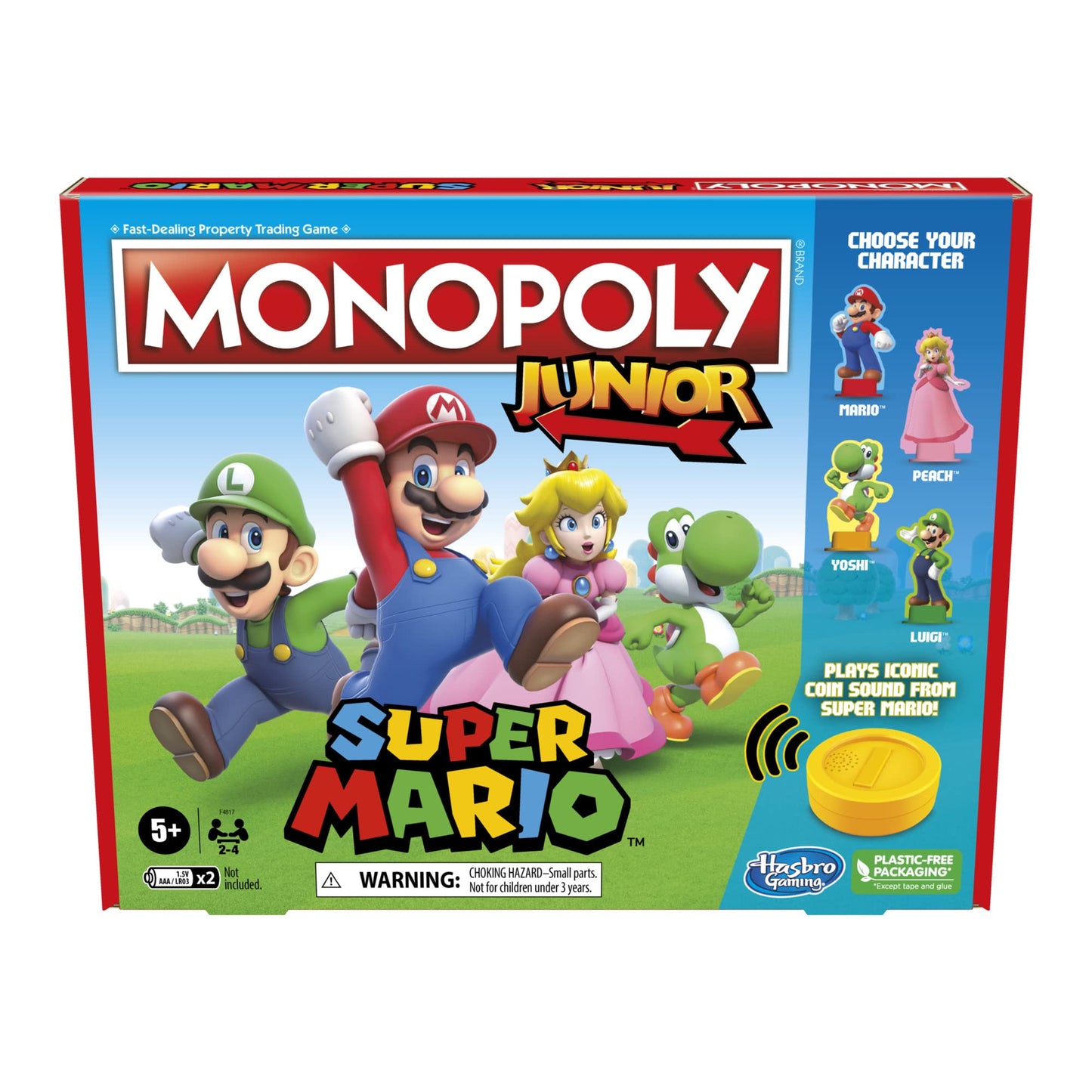 Monopoly Junior Super Mario Edition Board Game, Fun Kids' Ages 5 and Up, Explore The Mushroom Kingdom as Mario, Peach, Yoshi, or Luigi (Amazon