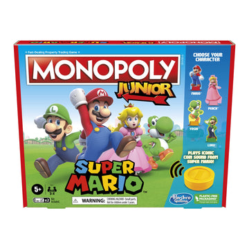 Monopoly Junior Super Mario Edition Board Game, Fun Kids' Ages 5 and Up, Explore The Mushroom Kingdom as Mario, Peach, Yoshi, or Luigi (Amazon