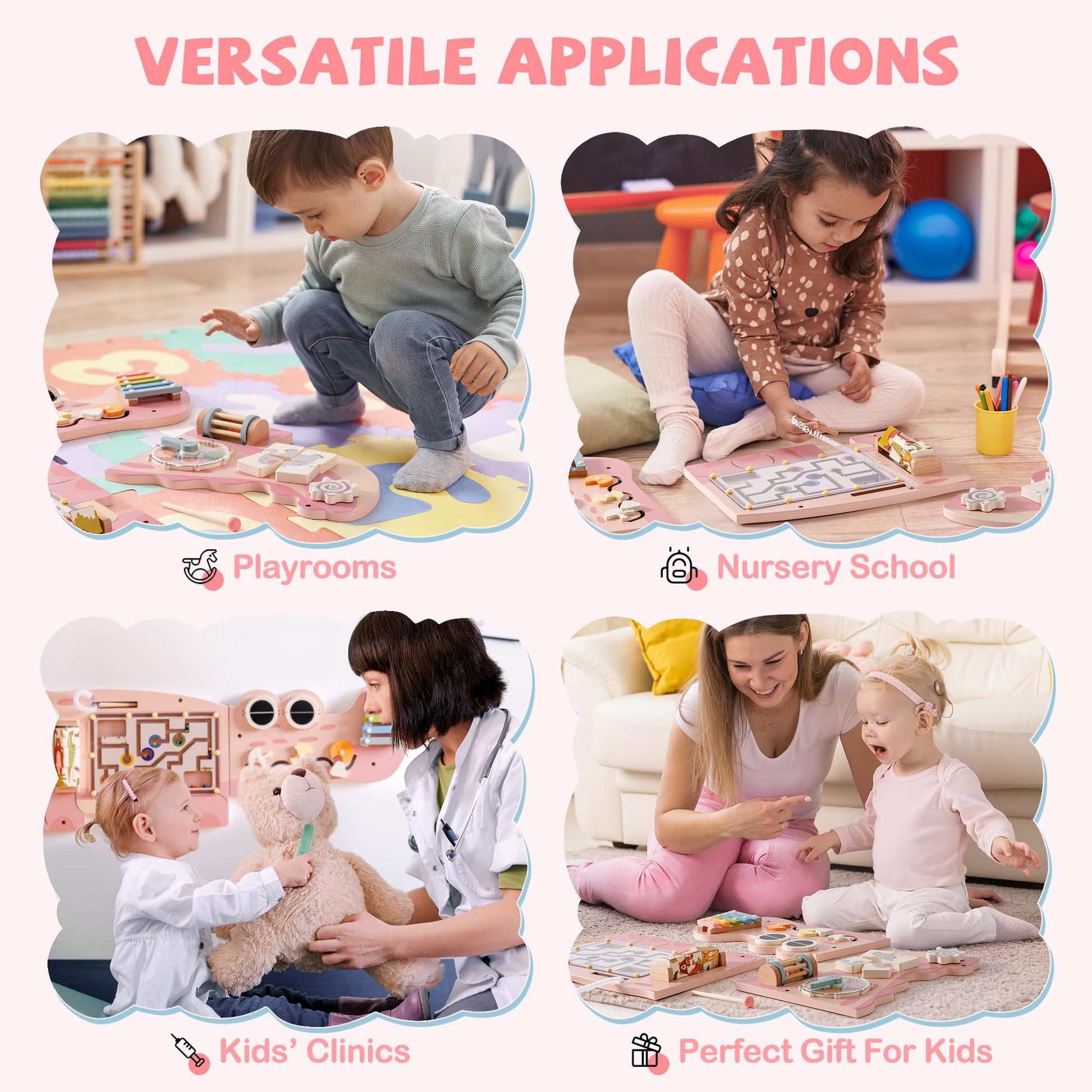 ROBOTIME Crocodile Busy Board Wall Panels for Toddlers, Pink Montessori Sensory Activity Board, Montessori Sensory Wall-Mounted Learning Center Toy