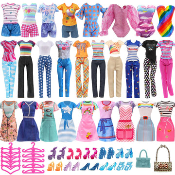 40 Pieces Doll Clothes and Accessories for 11.5 Inch Girl Dolls Including Random 5 Tops, 5 Pants, Random 6 Fashionable Dresses, Random 2 Swimwear, 10